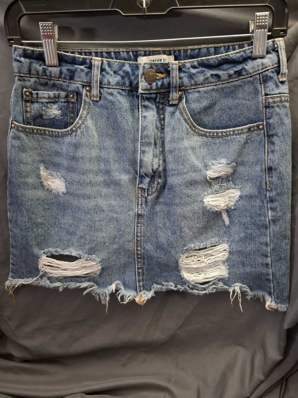 Forever 21 Distressed Light Wash Denim Mini Skirt Size Sma
